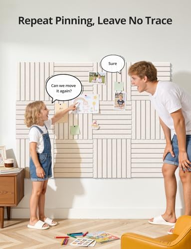 Kuchoow Felt Bulletin Board Tiles Self Adhesive Pin Cork Board Alternative for Wall, Large Panels 48"×36" 12 Pack Beige Corkboard Memo Vision Display Photo Organizer for Office Home Classroom