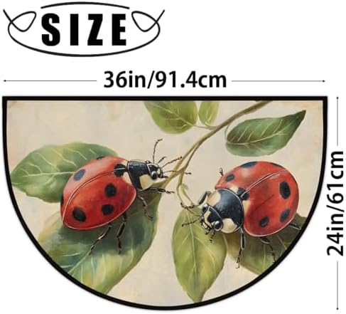 Ladybug Retro Animal Half Round Door Mat Non Slip Washable Semi Circle Area Rug Absorbent Soft Half Moon Rug Floor Mat for Indoor Outdoor Kitchen Bathroom Patio Front Door Mat Decor