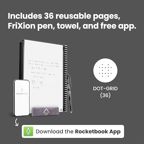 Rocketbook Core Reusable Spiral Notebook, Executive Size 6x8.8, Teal - Dotted Pages, App-Connected, Erasable, Durable Cover, Ideal for School, Work, and Creative Projects
