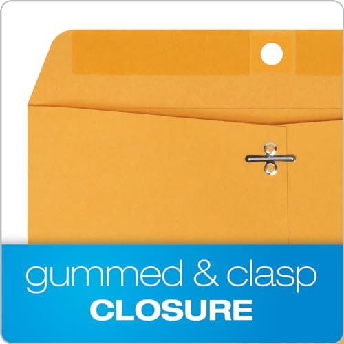 Quality Park 10 x 12 Clasp Envelopes, 100 Pack, Document Envelopes with Gummed Flap, Heavyweight 28 lb Paper with Reinforced Holes and Double Prong Clasp, for Mailing and Storage, Brown Kraft