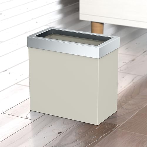 Gatco Modern Rectangle Wastebasket, Matte Pearl and Chrome Combo - Stainless Steel Trash Can with Removable Lid, Leakproof, 3 Gallon Capacity for Bathroom, Bedroom, Kitchen, or Office