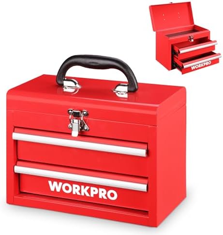 WORKPRO Portable Mini Metal Tool Box with 2 Drawers