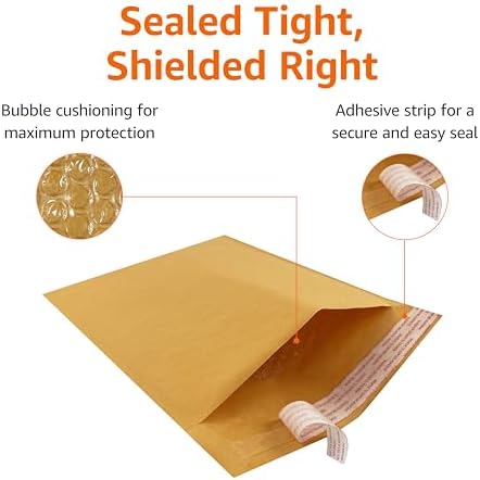 Amazon Basics Kraft Bubble Self-Seal Padded Envelopes for Shipping, 4" x 8" (Internal Size - 3.75" x 7"), Brown, 50-Pack