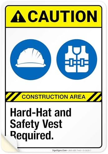 Hard-Hat and Safety Vest Required Sign, ANSI Caution Sign,