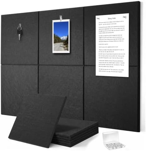Felt Wall Tiles Bulletin Board Large Cork Board Alternative 6 Pack 11.81”x11.81”x0.47” Felt Pin Board Tack Board with Safe Removable Adhesive Tabs for Home Office School 36x24 (Black)