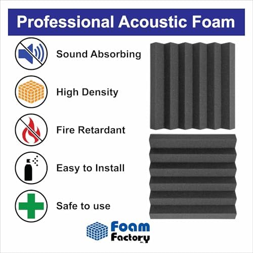 Foam Factory Inc 24 Pack Color Acoustic Foam Panel Studio Soundproofing Wedge Wall Tiles 12” X 12” X 2” (Charcoal)