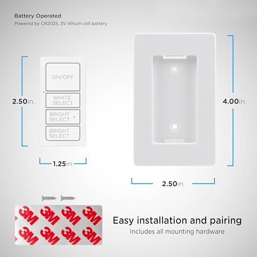 Enbrighten One-Touch Sync Remote Control, Add-on Light Switch for Under Cabinet Lights, Wireless Remote, ON/Off, Dimmable, Color Select Soft White to Bright Daylight, Cabinet Lighting Remote, 81795