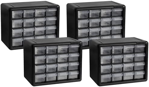 Akro-Mils 16-Drawer Plastic Cabinet for Garage Organization, Beads, Makeup Organizer, Building Bricks Storage, Teacher Toolbox, 10-1/2" W x 6-1/2" D x 8-1/2" H, 10716 Black (Pack of 4)