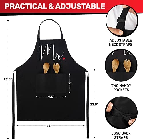 Prazoli His and Her Aprons - Mr and Mrs Couples Engagement, Cute Bridal Shower Gift Anniversary Wedding Registry Items & Decoration, Housewarming Gifts for New Home Newlywed