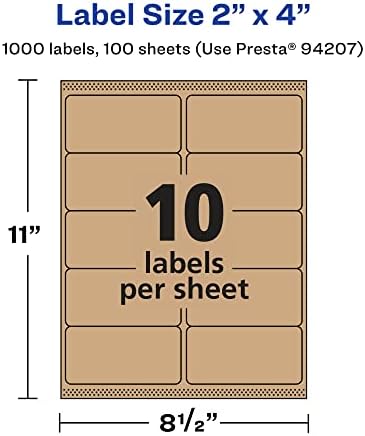 Avery® Kraft Brown Rectangle Labels, Sure Feed® Technology, 2" x 4", 1,000 Kraft Brown Labels, Laser/Inkjet Printable