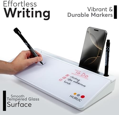 HURUC Desk Buddy Glass Desktop Whiteboard – Desk Board Buddy Hidden Storage