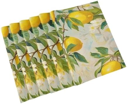 ALAZA Lemon Print Flower Set of 4 Placemats Rectangle Table Mat for Dining Table Restaurant Kitchen Home Decor, 12" x 18"