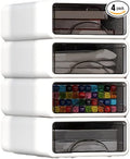 Desk Organizer with Drawers, Stackable Storage Drawers with Compartments Desktop Organization for Office Supplies, Makeup, Pencils, Tape, Erasers, Paperclips, Chargers (4 Pack White)