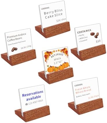 6 Pack Mini Acrylic Sign Holder with Wood Base 2.36x1.97 Inch