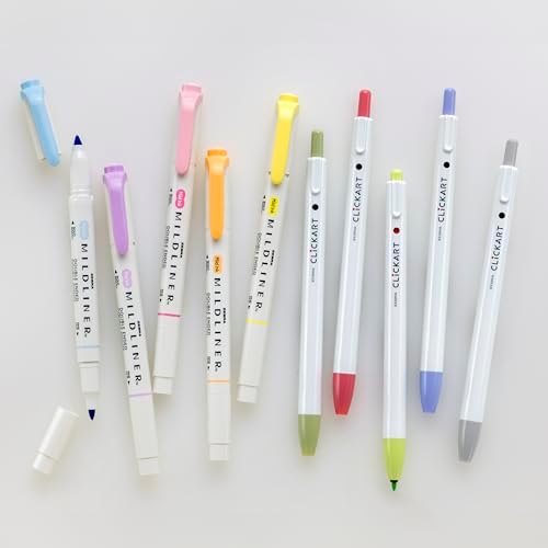 Zebra Pen Journaling Set, MILDLINER & CLiCKART, Assorted Colors, 10-Pack
