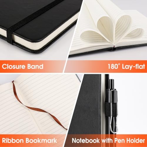 20 Pack Lined Journal Notebook with Pen, A5 Hardcover Leather Journal 5.5"*8.3", Black 136 Pages College Ruled Notebooks and Pen Set for Office School Business Supplies