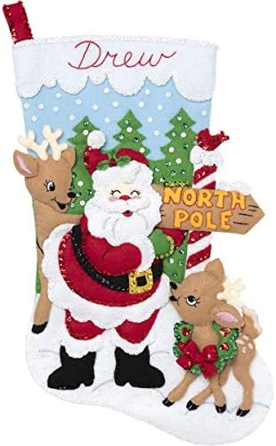 Bucilla 89228E Felt Applique Christmas Stocking Kit, 18", North Pole Santa