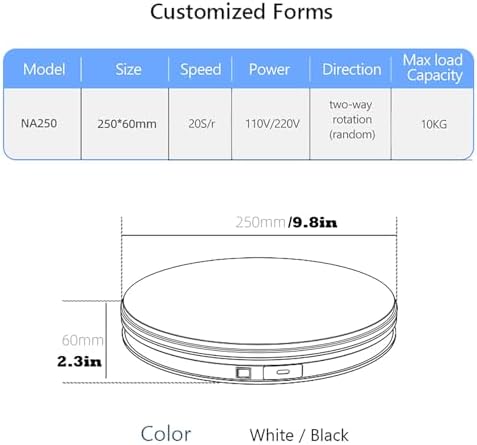 YVV Rotating Display Stand 9.84 Inch, 360° Motorized Turntable Display, USB Powered Spinning Display Platform for Product Photography, Jewelry, Shoes, 22 lbs Load, Black Electric Display Base