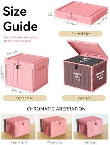 Oterri Lockable Plastic File Box with Lid for Letter-Size | Hanging File Folders Not Included. Pink, Large 2-Pack. Home, Office, Classroom, Dorm, Tax, Under Bed, Filing Cabinet.