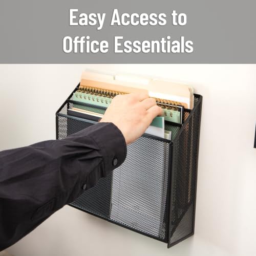 Mind Reader Vertical File Storage, Desktop Organizer, Wall Mount, Office, Metal Mesh, Black