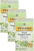 Twinings Pure Peppermint Herbal Tea Individually Wrapped Bags, Fresh Minty Flavour, Naturally Caffeine-Free, Enjoy Hot or Iced, 20 Count (Pack of 3)
