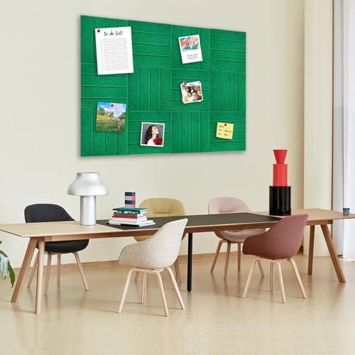 12 Packs Green Felt Pin Board, Large 12" Bulletin Board with 30 Push Pins, Felt Board Slat Wall Paneling for Office Home Kitchen, Self-Adhesive Corkboard Tiles for Classroom Message Photos Memos