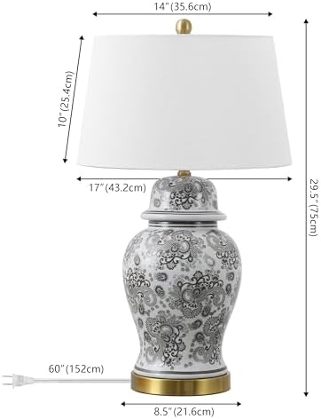JONATHAN Y Ellis Chinoiserie Ginger Jar Table Lamp 29.5", Gray/White