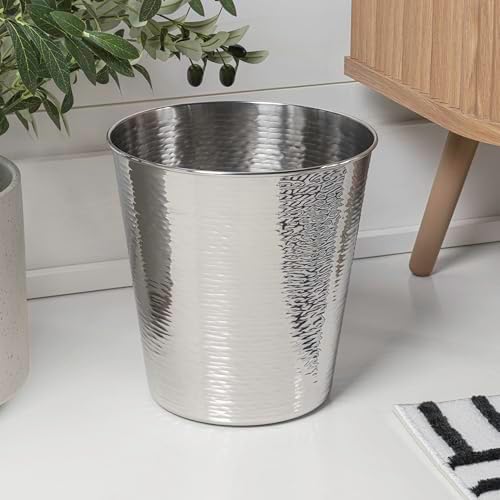 happimess Remi 2.1 Gal Textured Steel Wastebasket, Polished Steel, Set of 2