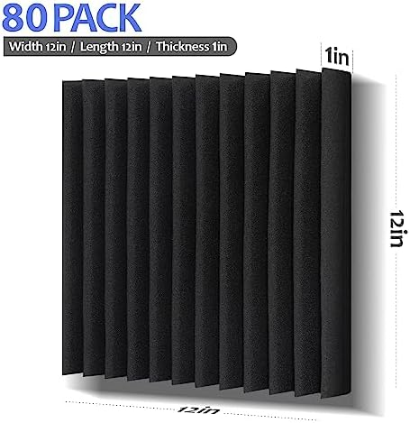 80 Pack Acoustic Foam Panels,1"X 12" X 12"Sound Proof Foam Panels,High Density Sound Absorbing Panels,Soundproof Wedges Panels for Studio Recording & Office & Home