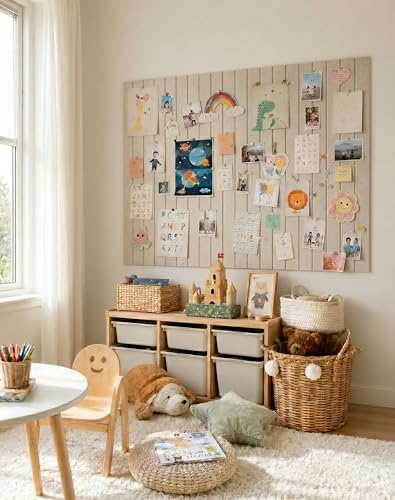 Aothia 12-Pack Felt Bulletin Board Tiles 48"x36", Modular Pin Board for Notes, Photos & Mood Boards, Cork Board Alternative for Smooth Walls, 0.35" Thick, 70 Adhesive Tabs & 40 Pins, Oatmeal