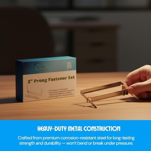Prong Paper Fasteners 2 Inch Capacity, 50 Complete Sets, Holds 480 Sheets
