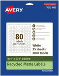 Avery EcoFriendly Matte White Recycled Square Labels, 3/4" x 3/4", Print-to-The-Edge, Matte White Labels, Permanent Adhesive, Laser/Inkjet Printable, 2,000 Total