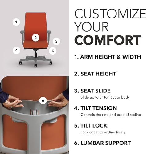 HON Ignition 2.0 Ergonomic Office Chair, Lumbar Support, Salamander