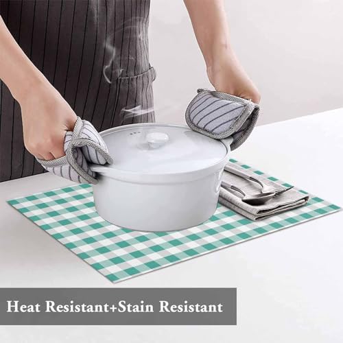 Rustic Green White Buffalo Check Plaid Pattern Placemat 1PC, Farmhouse Heat Resistant Washable Table Place Mats Cotton Table Linens Party Holiday Decor for Kitchen Dining Outdoor Indoor