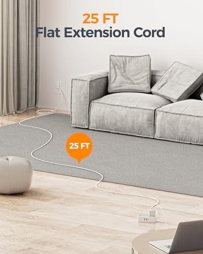 TESSAN Extension Cord 25 FT, Power Strip with 900J Surge Protection, Grey