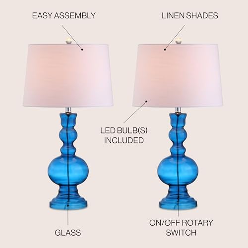 JONATHAN Y Genie 28.5" Glass Table Lamp, Night Blue, Set of 2