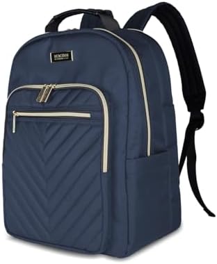 Kenneth Cole REACTION Chelsea 2-Piece Bundle - 17" 4-Wheel Spinner Underseat Carry-On Luggage & Matching 15" Laptop Backpack, Navy