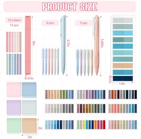 135 Pcs Book Annotation Kit Aesthetic Pencil Case Bag 12 Highlighter 11 Gel Pen 1 Marker 300 Sheet Transparent Sticky Notes Pad 2640 Index Stickers Bible Study Supplies (Kawaii,Pink)