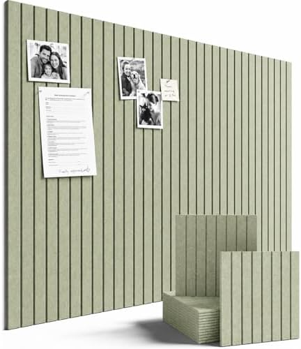 SIOLOC Ribbed Felt Bulletin Board Tiles, 12 Pack Sage Green Cork Board Alternative for Walls, Large Grooved Felt Wall Tiles, 47.2 x 35.4 in Large Pin Board for Office Classroom Dorm