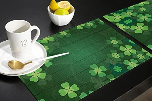 St. Patrick's Day Lucky Clovers Placemats Set of 4, Rustic Vintage Farm Wood Cotton Linen Heat Resistant Table Mats Washable Spring Holidays Decorations for Kitchen Dining Table Green Spring Holiday