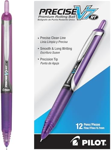 PILOT Precise V7 RT Liquid Ink Rollerball Pens, Purple Ink Pens, 12-Pack