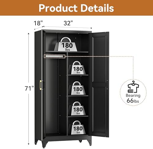 Polup Metal Armoire Wardrobe Closet, 71" Tall Wardrobe Cabinet with 2 Doors