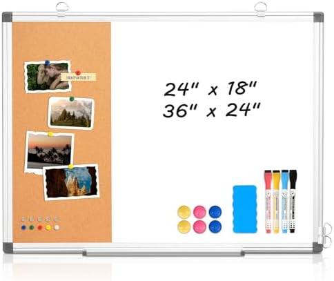 Magnetic Dry Erase White Board Cork Board Combo for Wall with Accessories