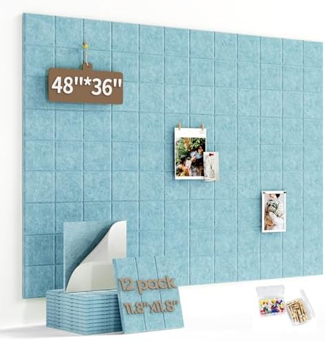 Large Felt Bulletin Board for Walls: 12-Pack Black Cork Board Alternative 11.8x11.8 Inch Peel and Stick Pin Board Wall Decor for Home Organization, Office Memo Board, Self-Adhesive Wall Tiles