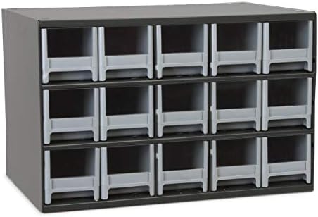 Akro-Mils Steel Garage Storage Cabinet, Small Parts Organizer Metal Cabinet for Hardware, Nails, Screws, Bolts, Nuts, and More, 17" W x 11" D x 11" H, 15-Drawer, Gray Cabinet/Gray Drawers (19715)