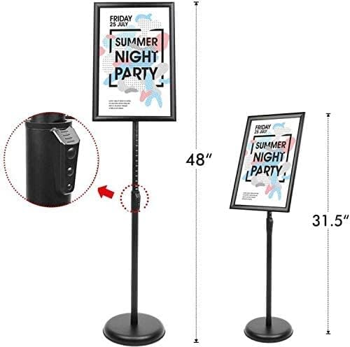 YIYO Adjustable Pedestal Poster Sign Stand,11 x 17 Advertising Business Menu Sign Holder for Floor Standing with Aluminum Snap-Open Reusable Frame,Black (11 x 17)