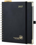 POPRUN 2027 Planner Daily Weekly and Monthly Calendar with Hourly Schedule(Medium Size 8.5'' x 6.25'' Wire-Bound Hard Cover) - Agenda 2027 (Jan.2027-Dec.2027), Monthly Tabs - Black