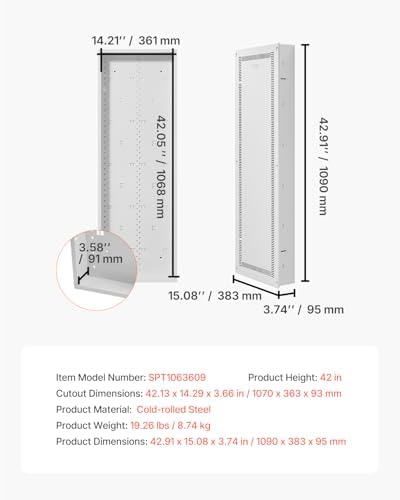 VEVOR Structured Media Enclosure, 42-Inch, Recessed in-Wall Media Box with Cover, Wall-Mount Cable Management Box Kit, Structured Wiring Multi-Media Cabinet, Cold-Rolled Steel, for TV Home Theater