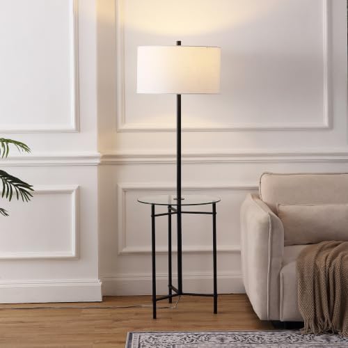 JONATHAN Y Chuck 59" Modern Black Metal Floor Lamp with Glass Tray Table
