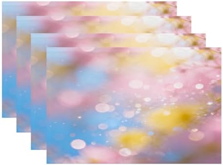Batmerry Pastel Rainbow Placemats,Glitter Stars Marble Galaxy Clouds Washable Linen Table Mats for Kitchen Table Double Insulation Decor Dining Set Indoor Outdoor 12X18 in Set of 4